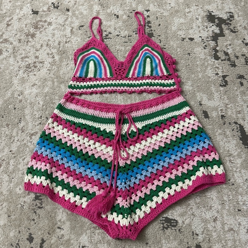 MC2 Saint Barth Multi Color Crochet Top and Shorts Size M/L - Picture 2 of 7